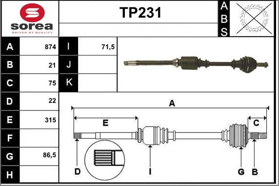 Sera TP231 - Приводной вал autosila-amz.com