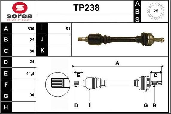 Sera TP238 - Приводной вал autosila-amz.com