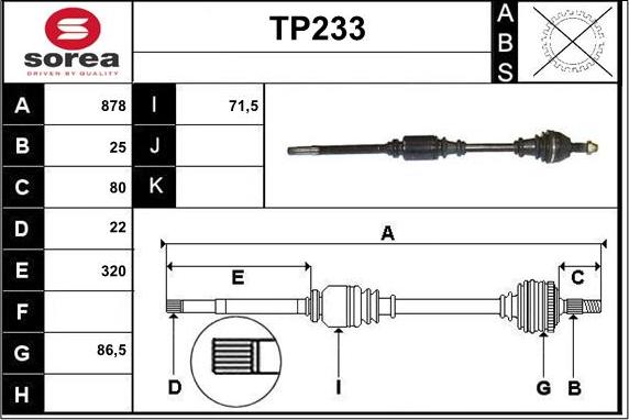 Sera TP233 - Приводной вал autosila-amz.com