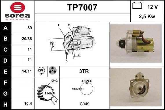 Sera TP7007 - Стартер autosila-amz.com