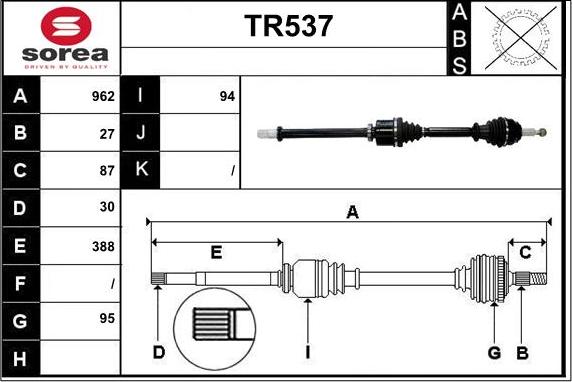 Sera TR537 - Приводной вал autosila-amz.com