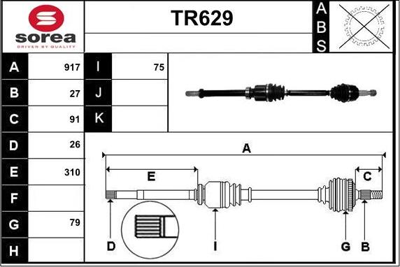 Sera TR629 - Приводной вал autosila-amz.com