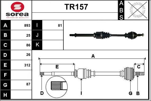 Sera TR157 - Приводной вал autosila-amz.com