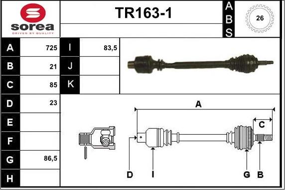 Sera TR163-1 - Приводной вал autosila-amz.com