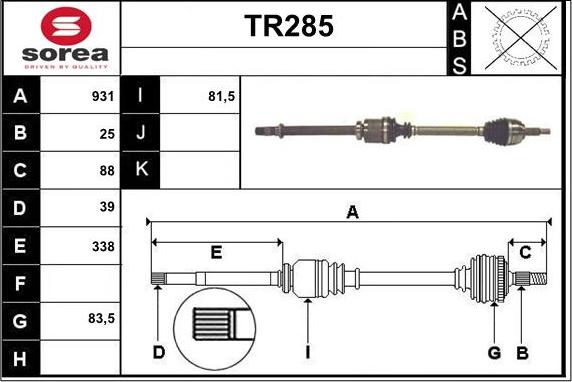 Sera TR285 - Приводной вал autosila-amz.com