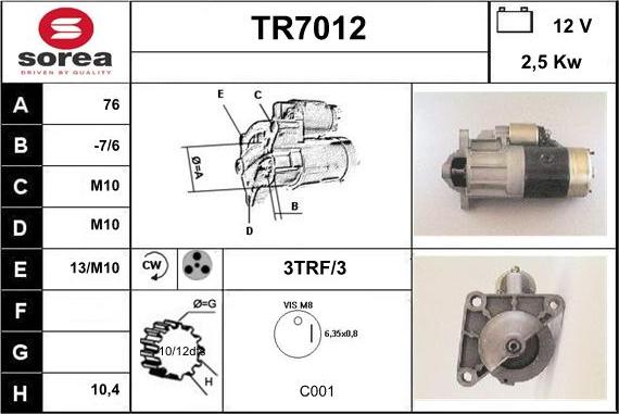 Sera TR7012 - Стартер autosila-amz.com