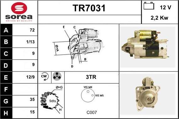 Sera TR7031 - Стартер autosila-amz.com