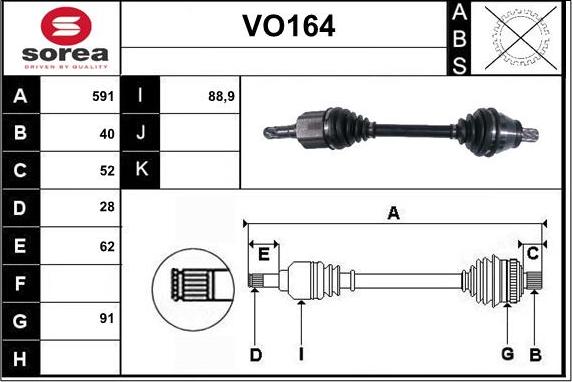 Sera VO164 - Приводной вал autosila-amz.com