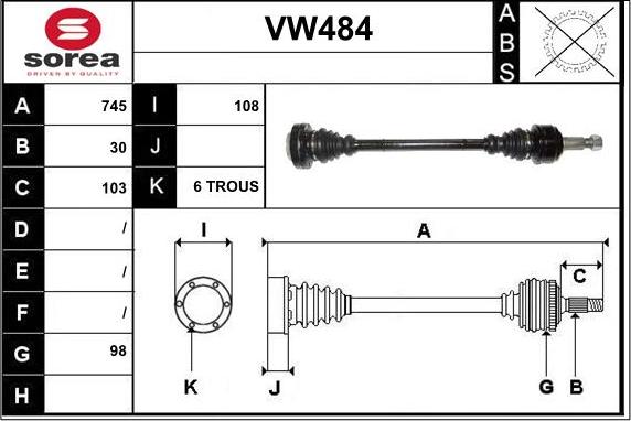 Sera VW484 - Приводной вал autosila-amz.com