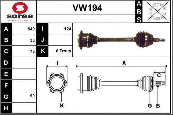 Sera VW194 - Приводной вал autosila-amz.com