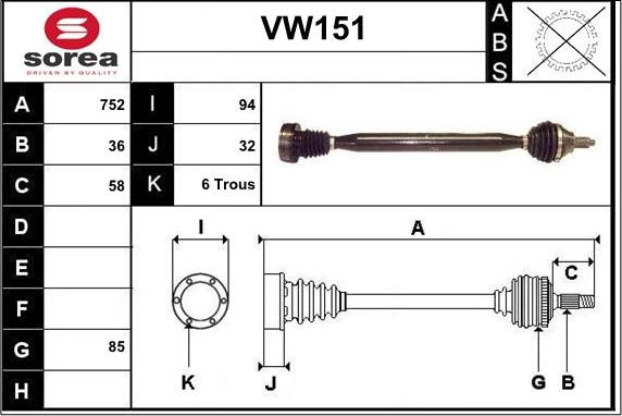 Sera VW151 - Приводной вал autosila-amz.com