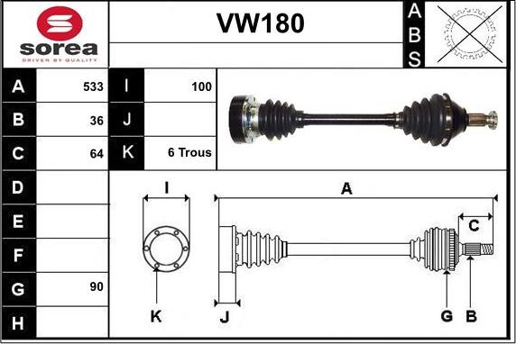 Sera VW180 - Приводной вал autosila-amz.com