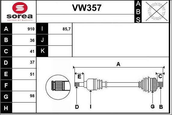 Sera VW357 - Приводной вал autosila-amz.com