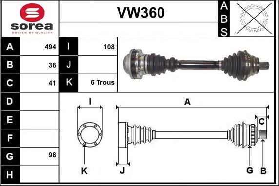 Sera VW360 - Приводной вал autosila-amz.com