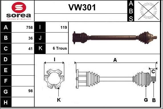 Sera VW301 - Приводной вал autosila-amz.com