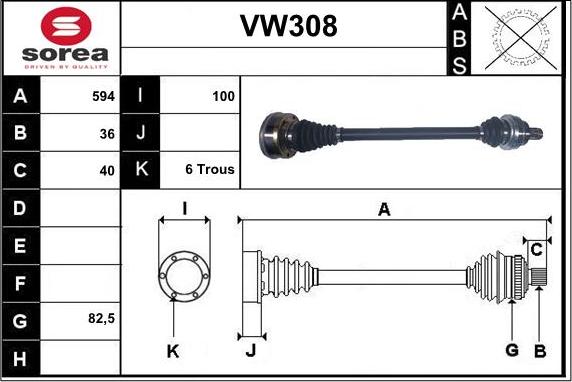 Sera VW308 - Приводной вал autosila-amz.com