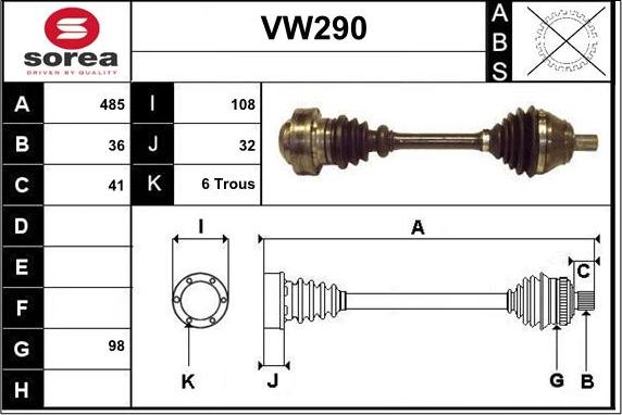 Sera VW290 - Приводной вал autosila-amz.com