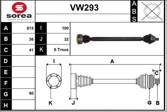 Sera VW293 - Приводной вал autosila-amz.com