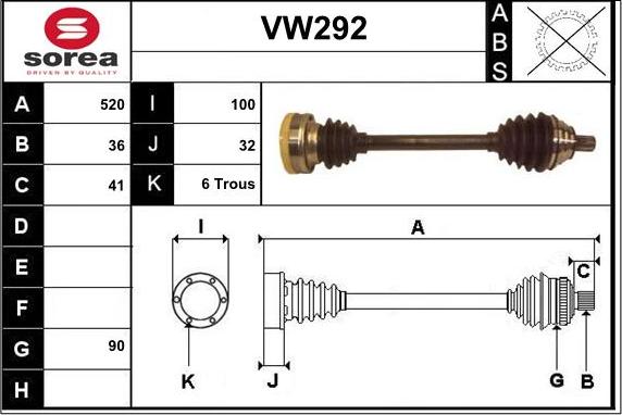 Sera VW292 - Приводной вал autosila-amz.com