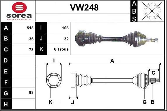 Sera VW248 - Приводной вал autosila-amz.com