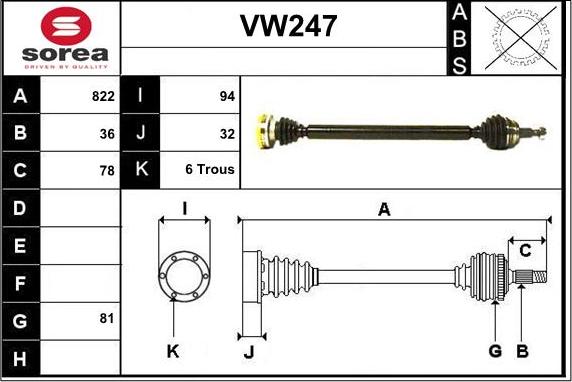 Sera VW247 - Приводной вал autosila-amz.com