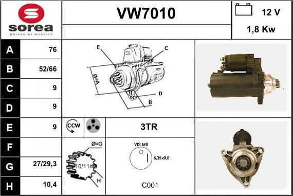 Sera VW7010 - Стартер autosila-amz.com