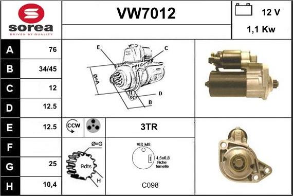 Sera VW7012 - Стартер autosila-amz.com