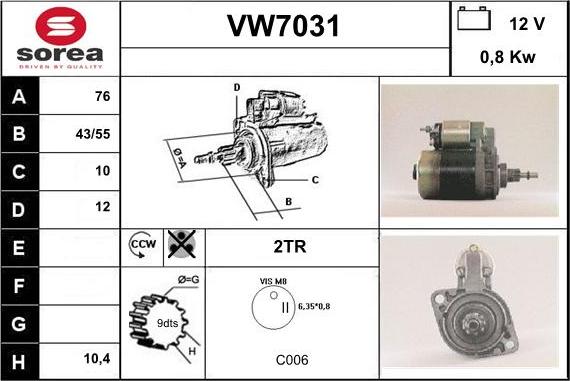 Sera VW7031 - Стартер autosila-amz.com