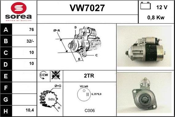 Sera VW7027 - Стартер autosila-amz.com