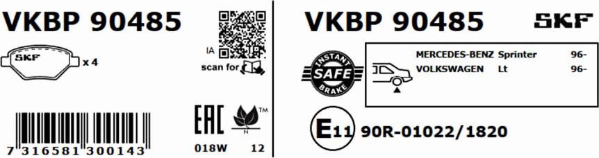 SKF VKBP 90485 - Тормозные колодки, дисковые, комплект autosila-amz.com