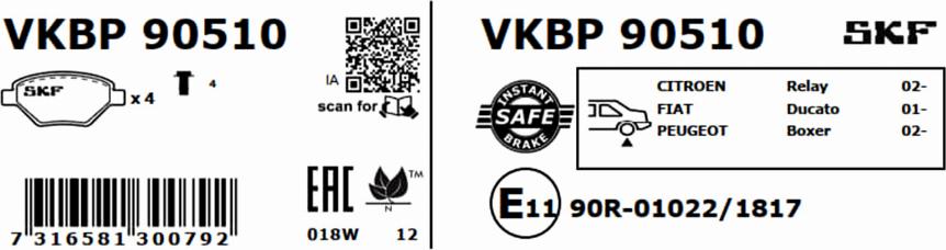 SKF VKBP 90510 - Тормозные колодки, дисковые, комплект autosila-amz.com