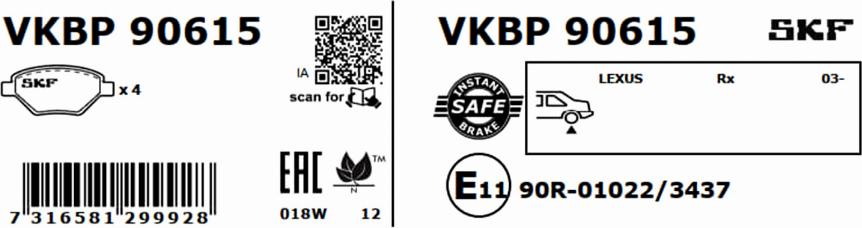 SKF VKBP 90615 - Тормозные колодки, дисковые, комплект autosila-amz.com
