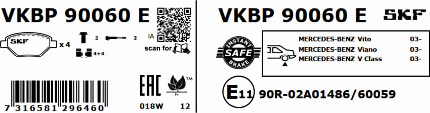 SKF VKBP 90060 E - Тормозные колодки, дисковые, комплект autosila-amz.com