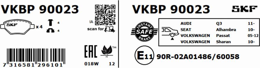 SKF VKBP 90023 - Тормозные колодки, дисковые, комплект autosila-amz.com