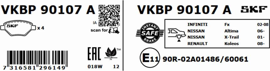 SKF VKBP 90107 A - Тормозные колодки, дисковые, комплект autosila-amz.com