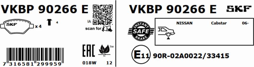 SKF VKBP 90266 E - Тормозные колодки, дисковые, комплект autosila-amz.com
