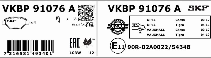 SKF VKBP 91076 A - Тормозные колодки, дисковые, комплект autosila-amz.com