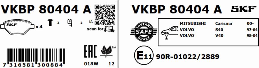 SKF VKBP 80404 A - Тормозные колодки, дисковые, комплект autosila-amz.com