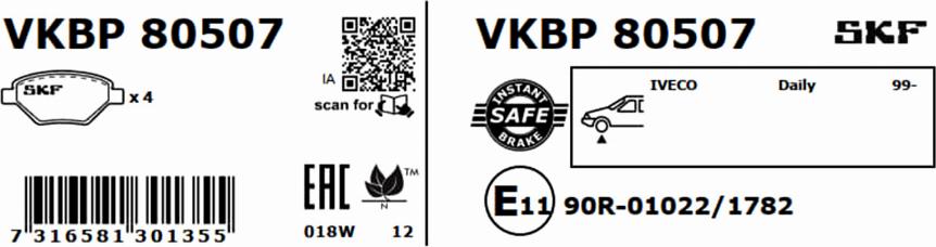 SKF VKBP 80507 - Тормозные колодки, дисковые, комплект autosila-amz.com