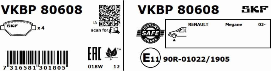 SKF VKBP 80608 - Тормозные колодки, дисковые, комплект autosila-amz.com