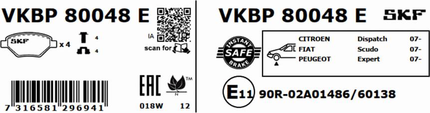 SKF VKBP 80048 E - Тормозные колодки, дисковые, комплект autosila-amz.com
