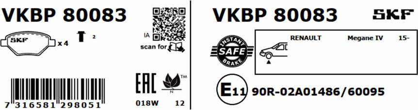 SKF VKBP 80083 - Тормозные колодки, дисковые, комплект autosila-amz.com