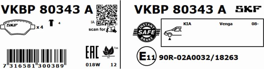 SKF VKBP 80343 A - Тормозные колодки, дисковые, комплект autosila-amz.com