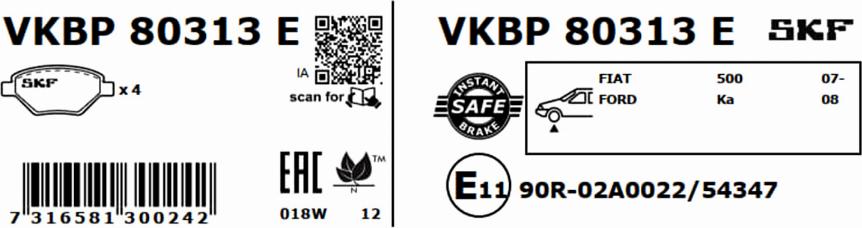 SKF VKBP 80313 E - Тормозные колодки, дисковые, комплект autosila-amz.com