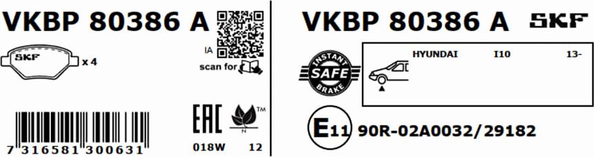 SKF VKBP 80386 A - Тормозные колодки, дисковые, комплект autosila-amz.com