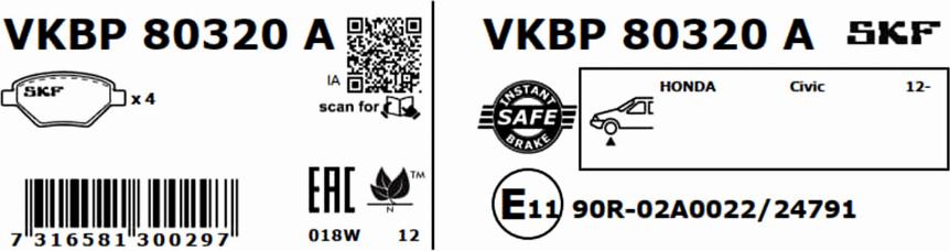 SKF VKBP 80320 A - Тормозные колодки, дисковые, комплект autosila-amz.com