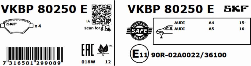SKF VKBP 80250 E - Автозапчасть autosila-amz.com