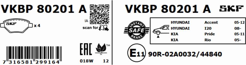 SKF VKBP 80201 A - Тормозные колодки, дисковые, комплект autosila-amz.com