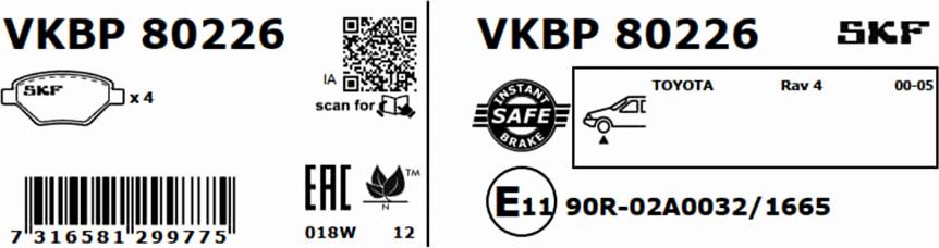 SKF VKBP 80226 - Тормозные колодки, дисковые, комплект autosila-amz.com