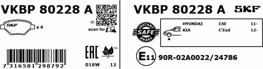 SKF VKBP 80228 A - Тормозные колодки, дисковые, комплект autosila-amz.com